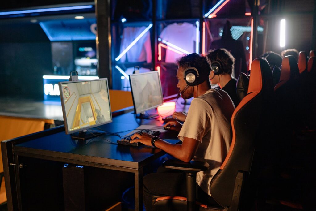 adults playing computer game
