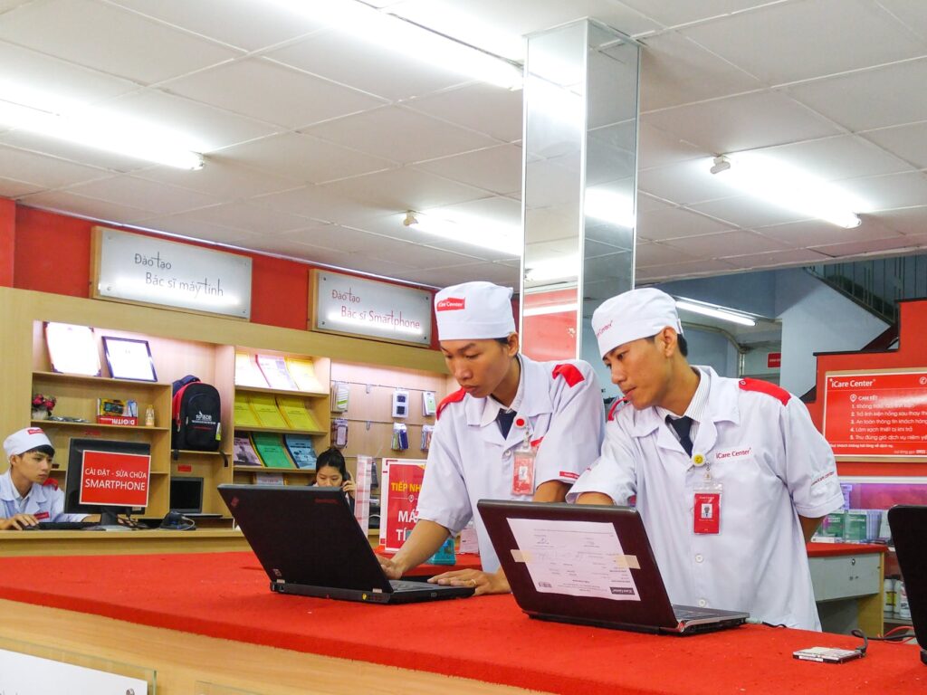 men in uniforms in store