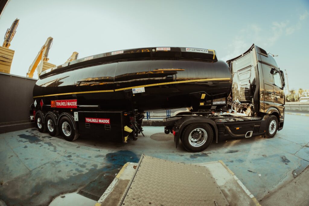 a large black tank truck