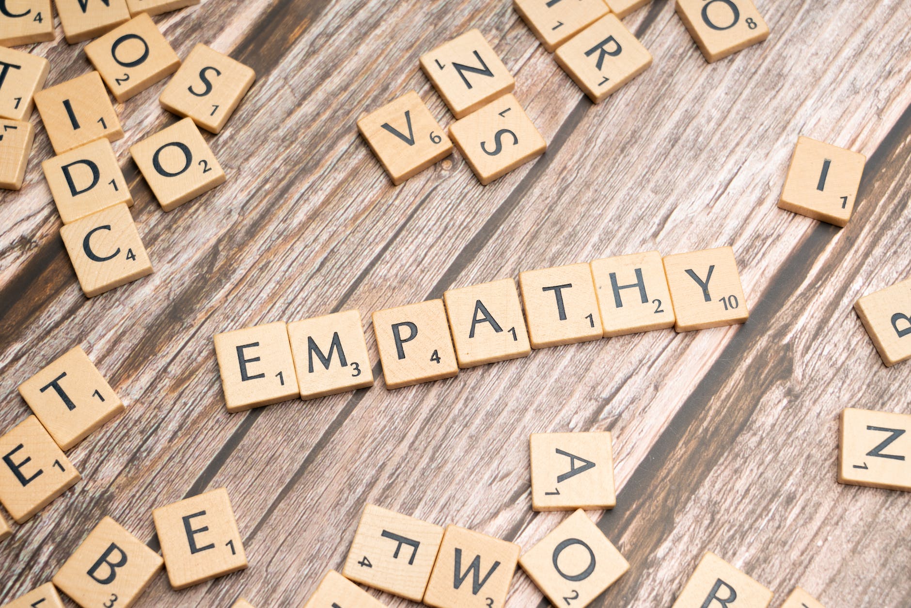 the word empathy spelled out in scrabble letters
