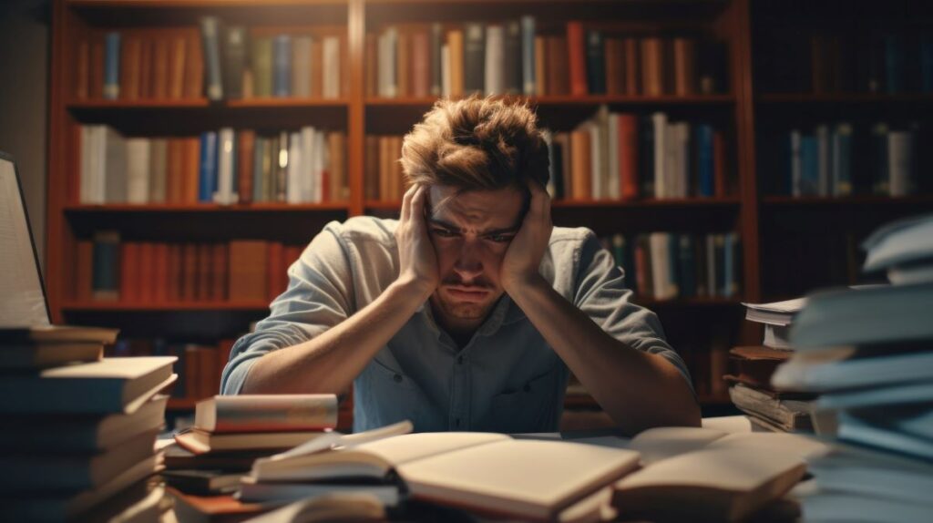 Student studying stressed
