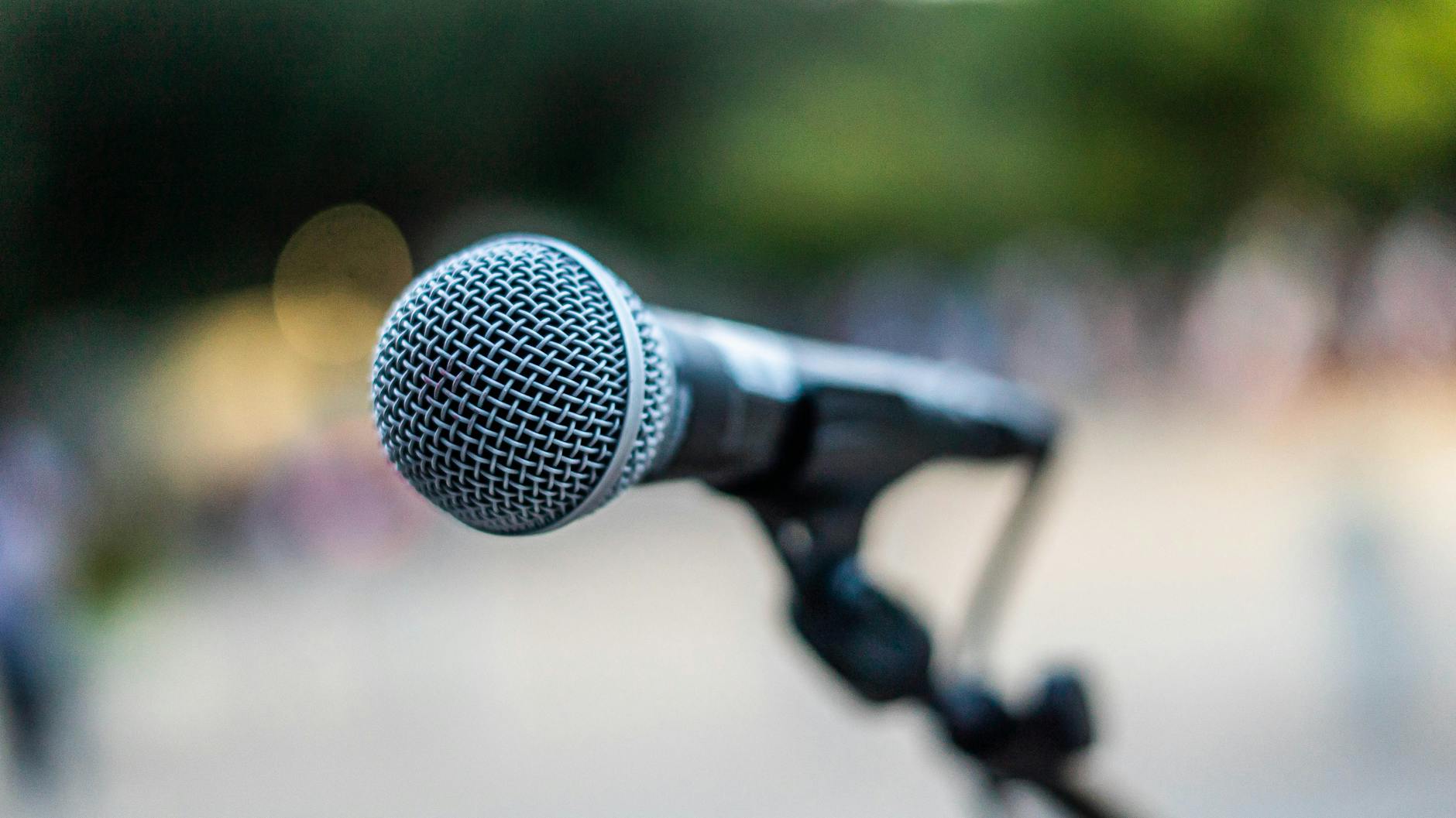 modern microphone during event in park