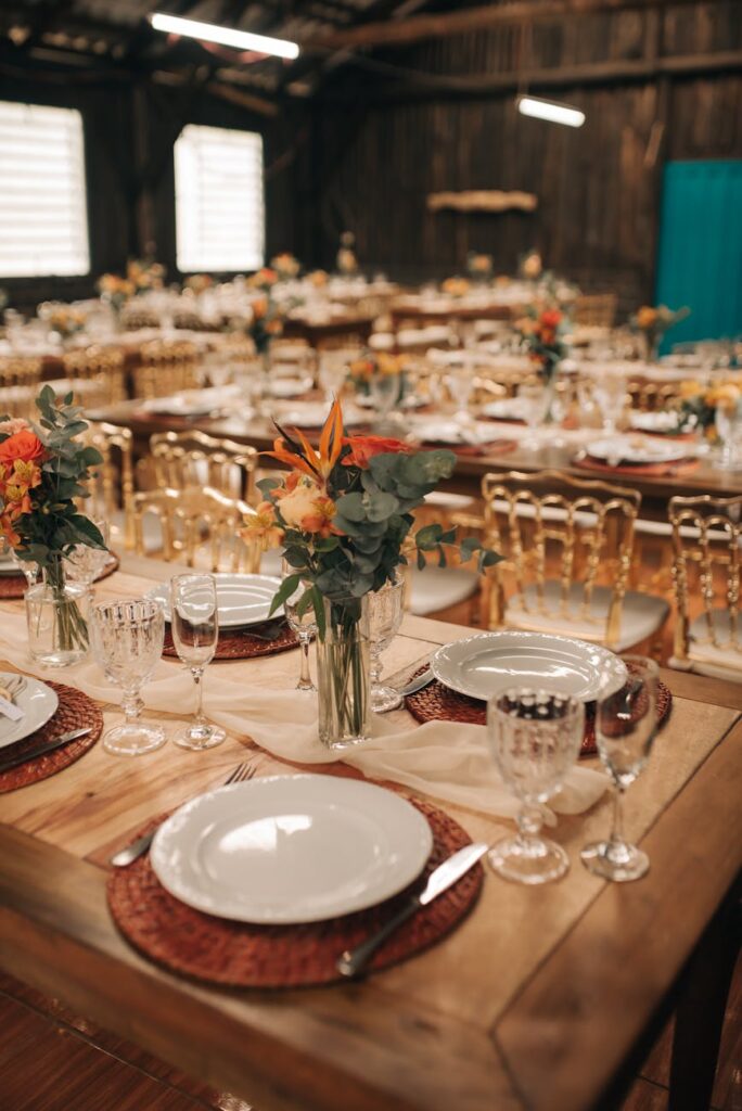 table settings on banquet table
