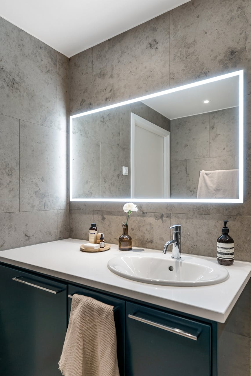 view of a sink and mirror in a modern bathroom