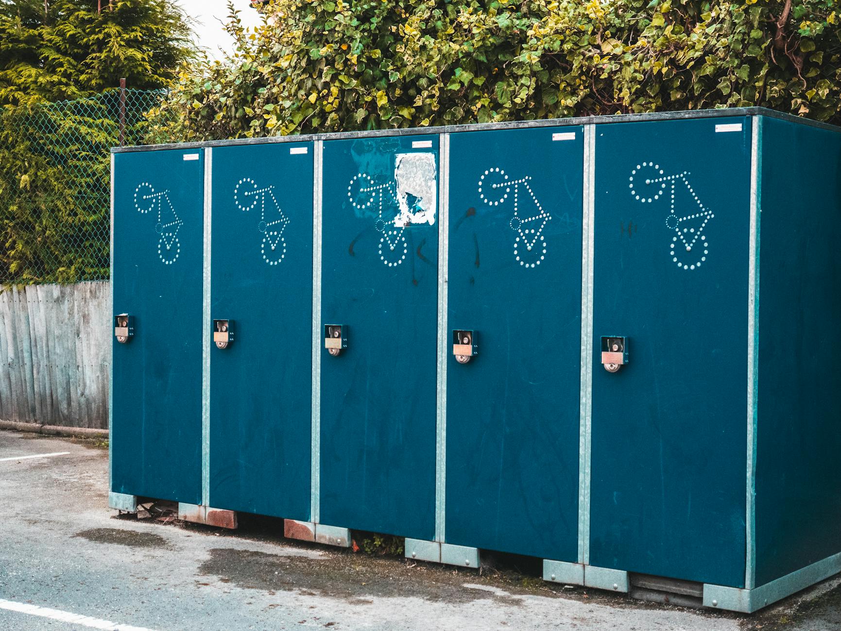 blue public toilets