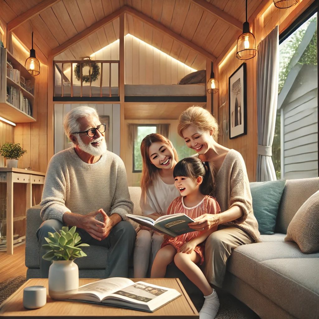 family reading in living room