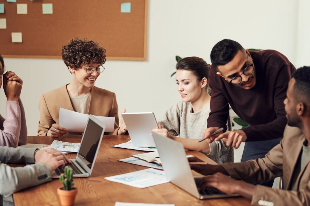 Group of people talking in the office