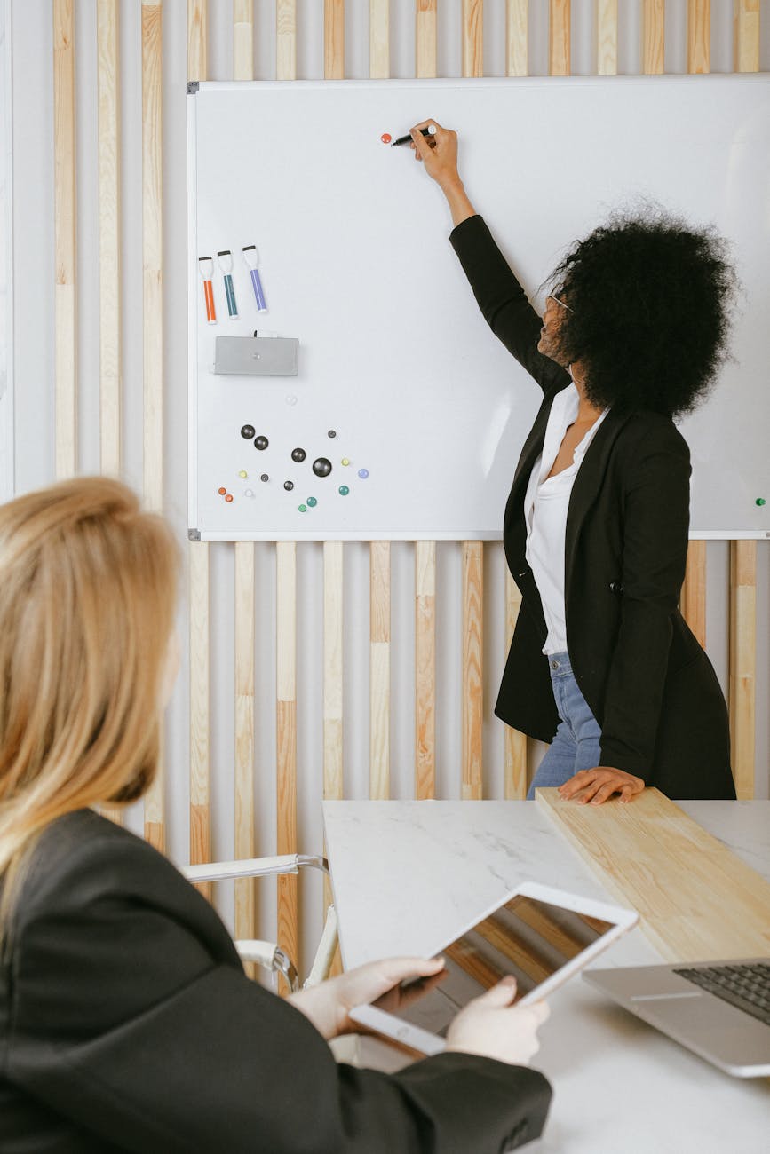 woman writing on whiteboard