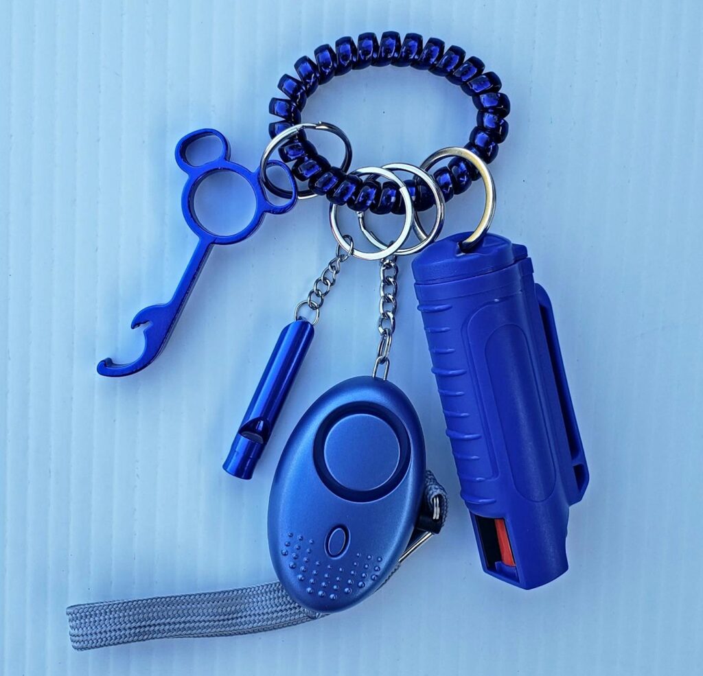 blue accessories on key ring