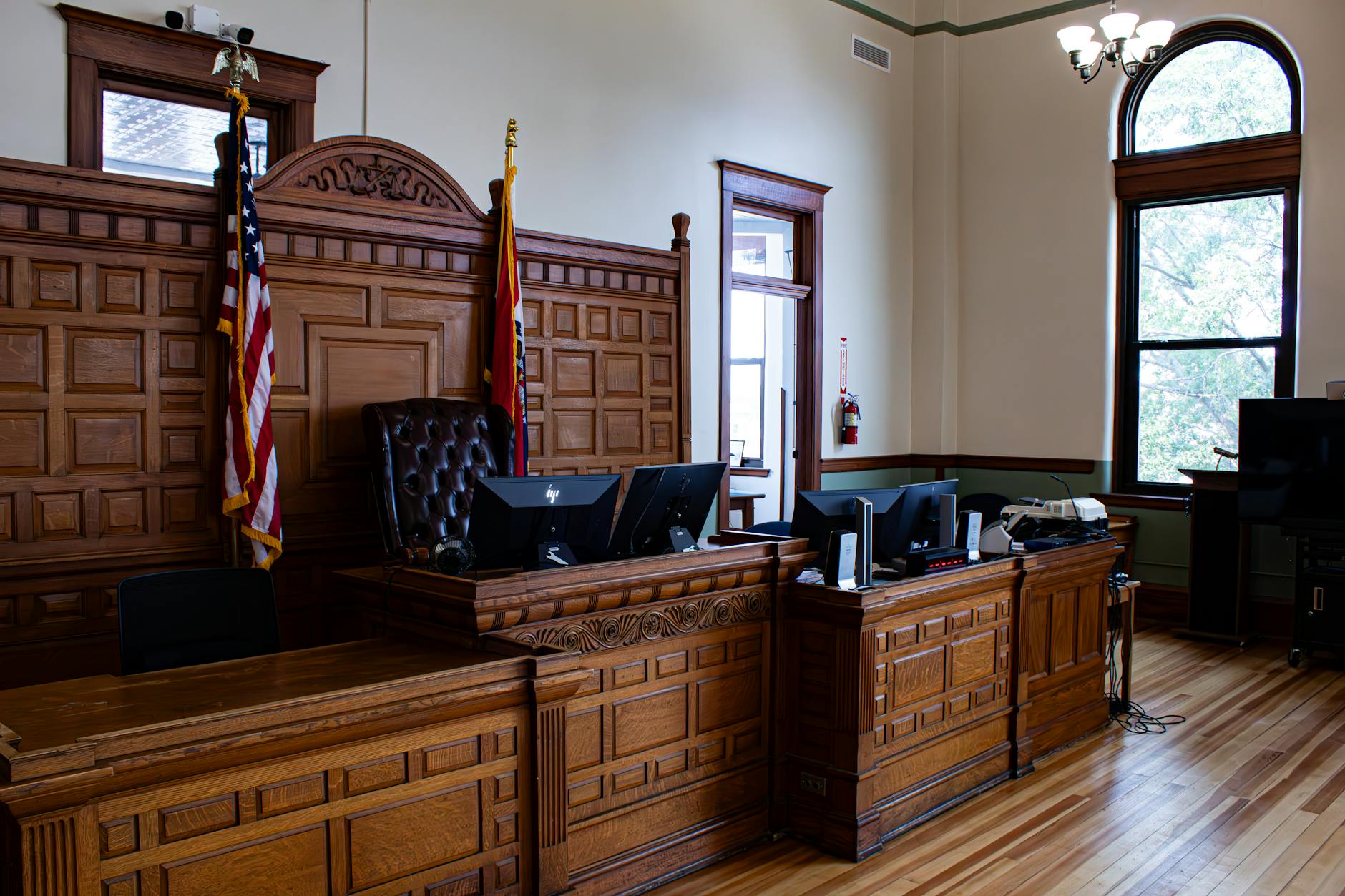 courtroom with american flags in usa