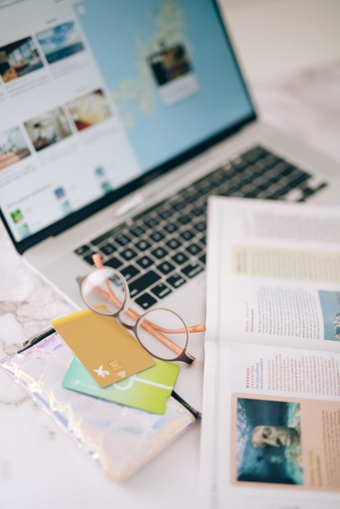 magazine on laptop