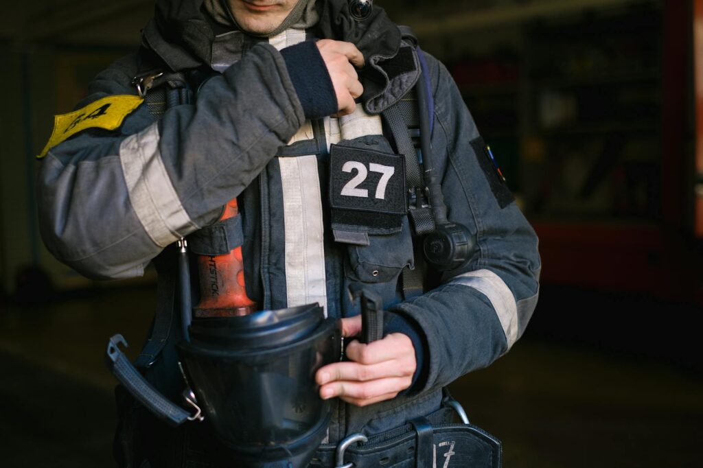 close up of firefighter in uniform