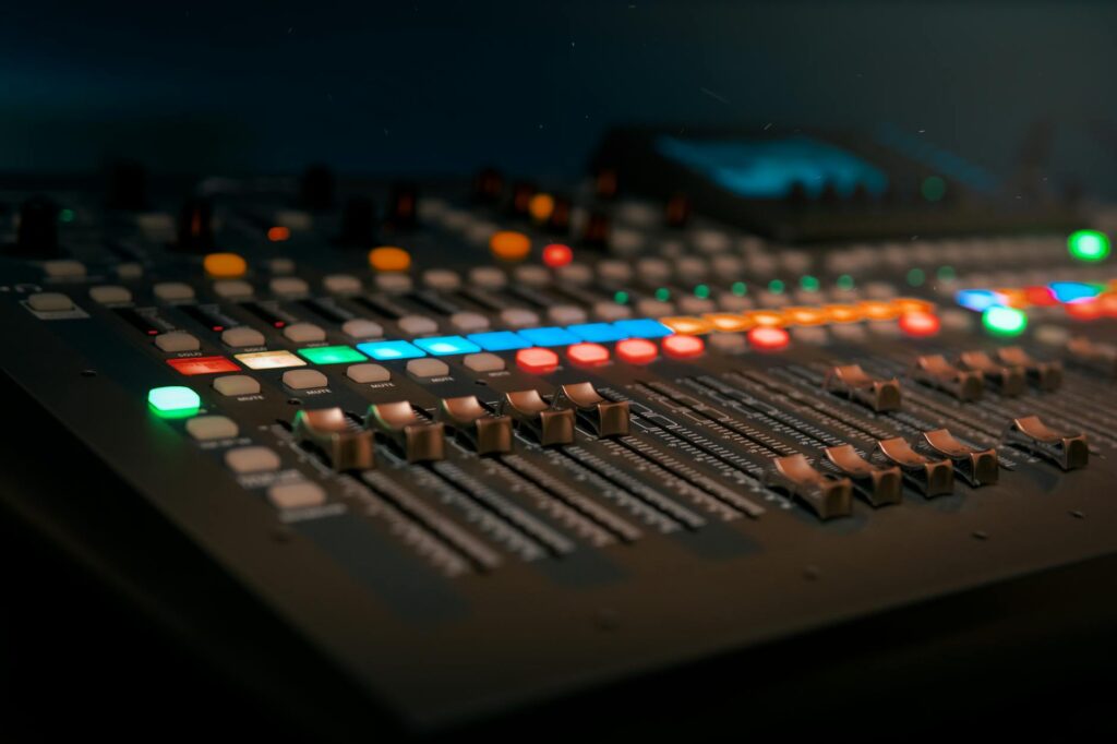 close up photo of copper audio mixer