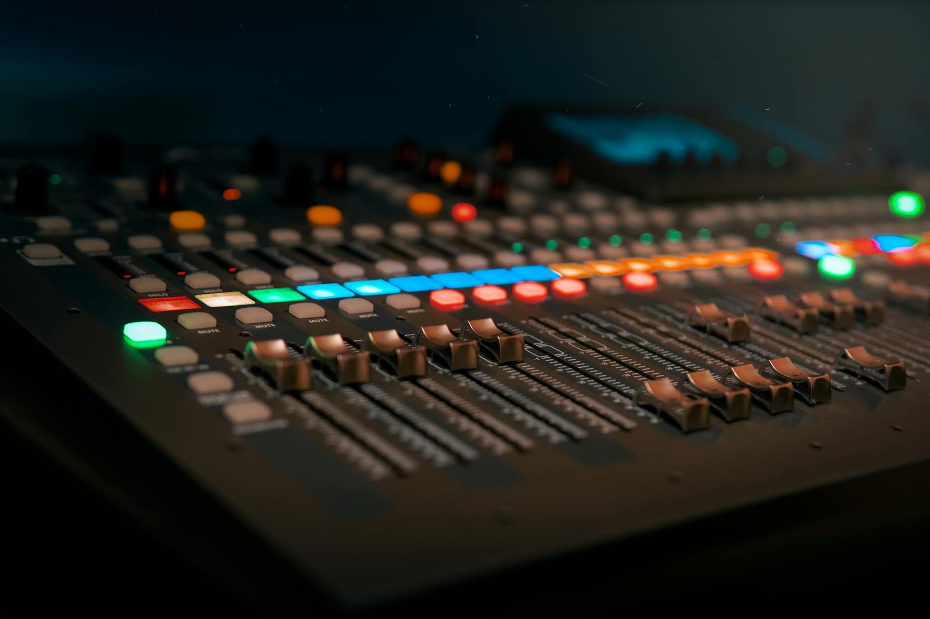 close up photo of copper audio mixer