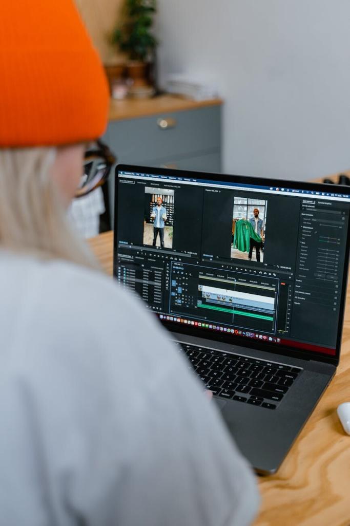 woman editing video on computer