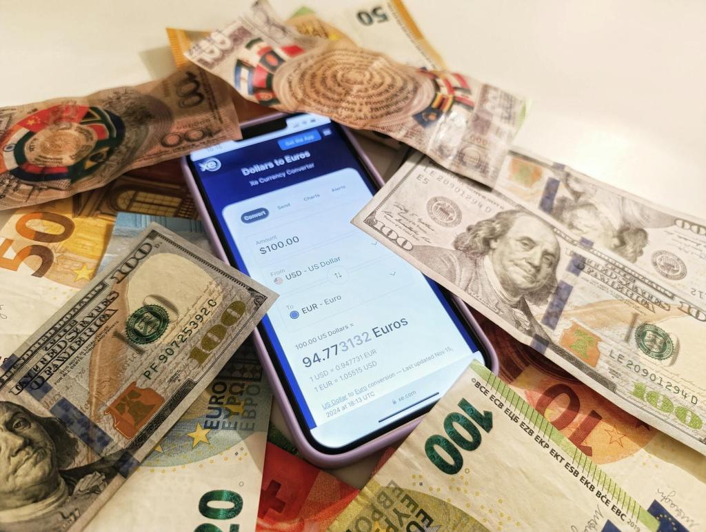 currency exchange with dollar and euro banknotes