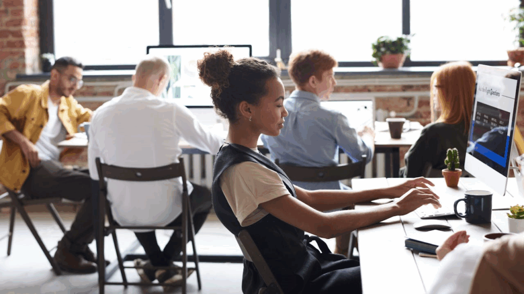 Woman in White and Black Top Using Computer - Lead Grow Develop - Business, Technology, Personal Development Woman in White and Black Top Using Computer