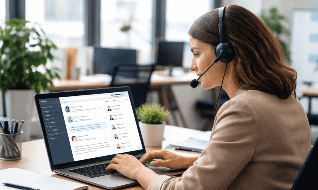 image - Lead Grow Develop - Business, Technology, Personal Development woman in customer service call center