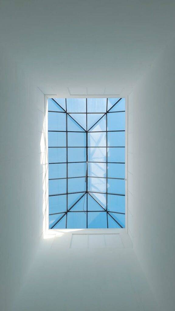 glass skylight in a modern building ceiling